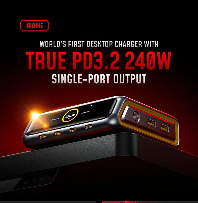 Bộ Sạc Để Bàn AOHi Future AI 280W GaN+ - A0C-C022 | iAohi.VN Phân Phối Chính Hãng