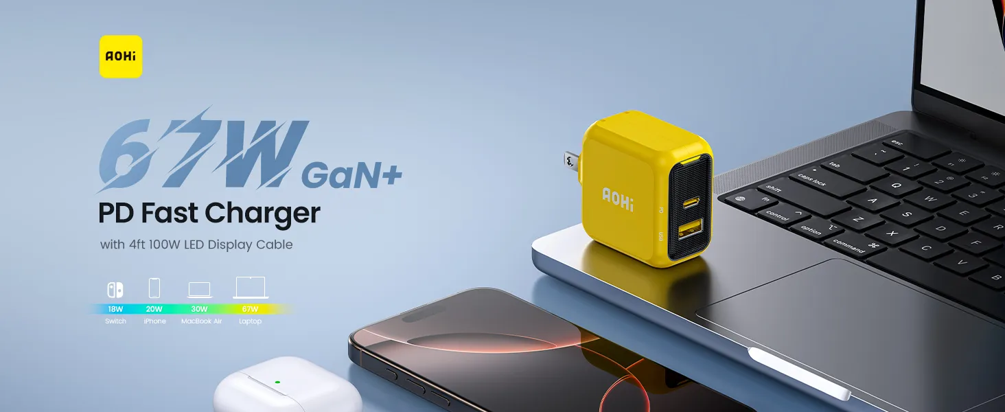 Củ Sạc GaN Aohi Magcube 67W PD 2 Cổng USB-C & USB-A