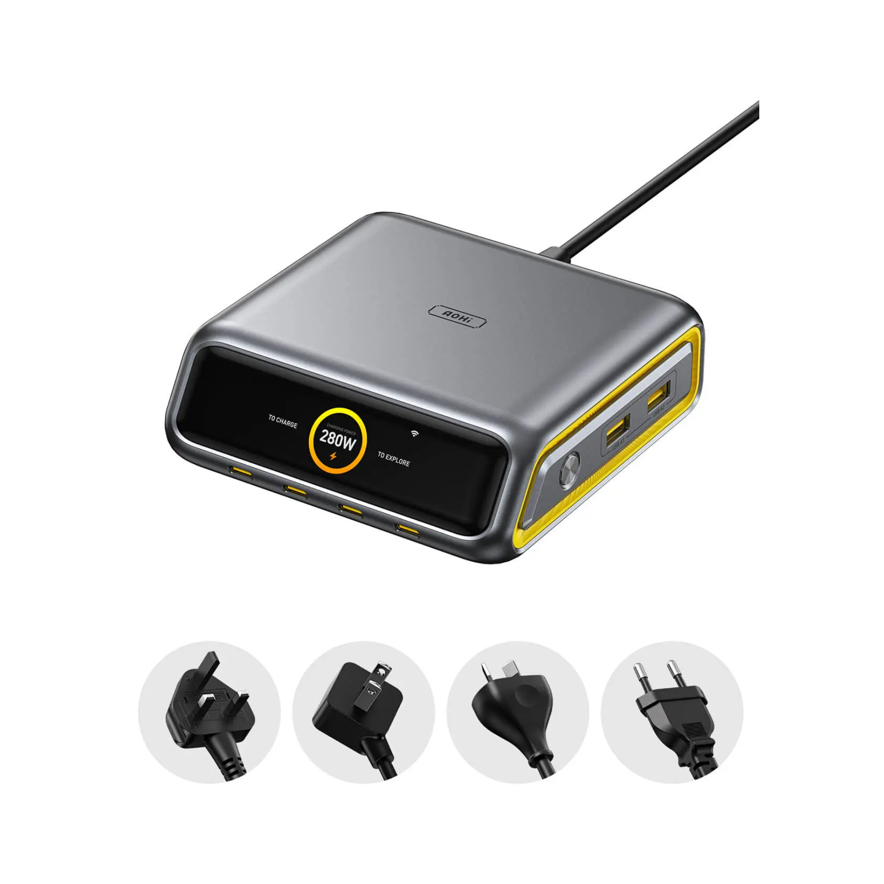 Trạm sạc để bàn 6 cổng AOHI The Future AI PD3.2 280W (Mỹ/EU/Anh/Úc)- Aohi Việt Nam Phân Phối Chính Hãng