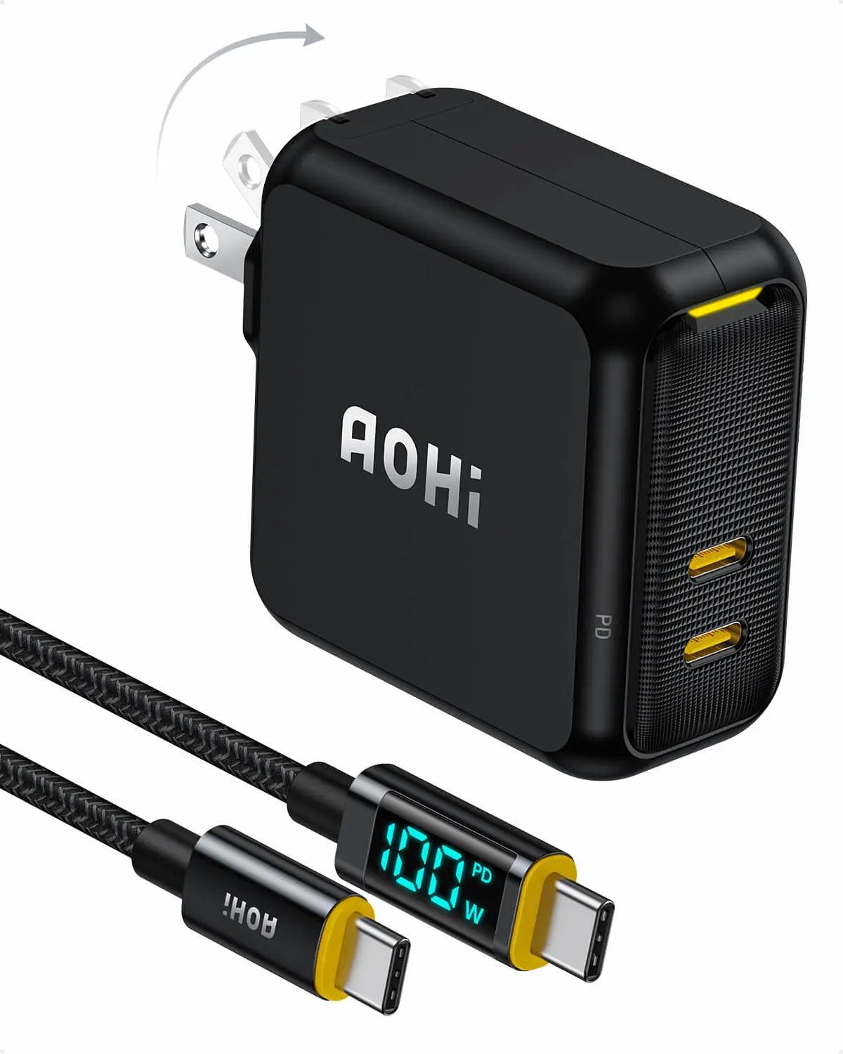 Bộ Sạc Nhanh Aohi Magcube 100W GaN+ Kèm Cáp Sạc LED USB-C | iAohi.VN Phân Phối Chính Hãng