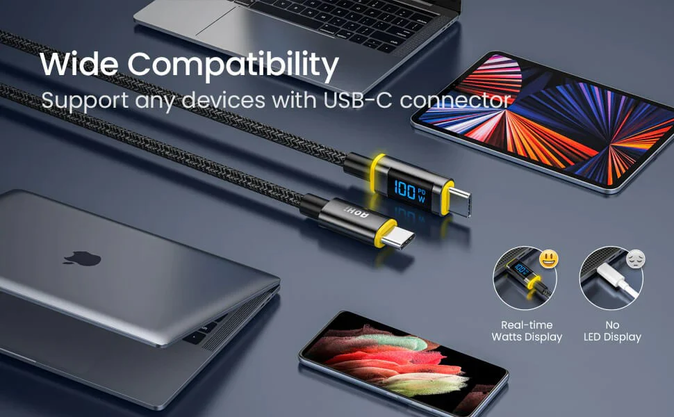 Cáp Sạc Nhanh USB-C 140W AOHI Magline Màn Hình LED Kỹ Thuật Số Dài 1.2M | iAohi.VN Phân Phối Chính Hãng