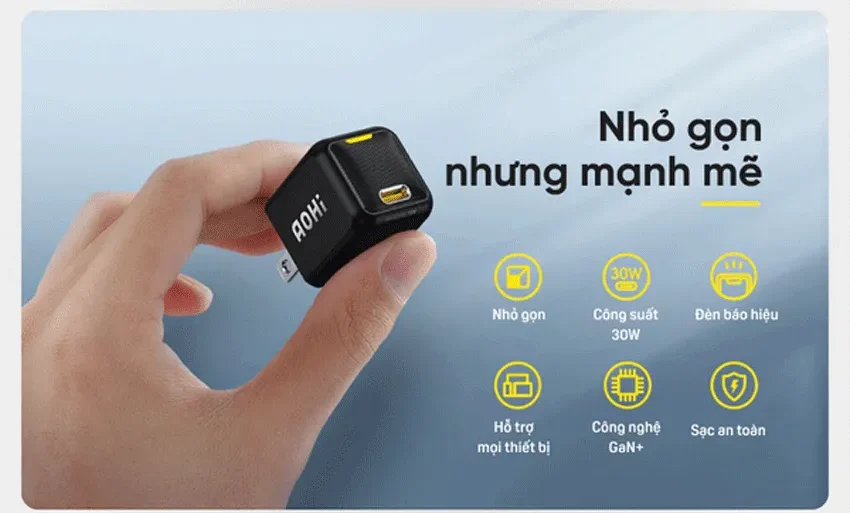 Củ Sạc Nhanh Aohi Magcube 30W – Nhỏ Nhất Thế Giới, Chuẩn GaN+
