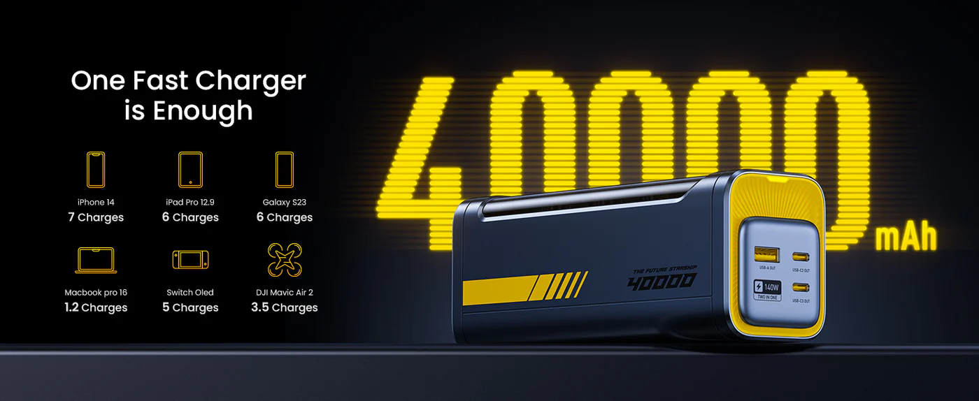 Pin Dự Phòng Aohi Starship 40.000mAh 140W PD3.1, Kèm Cáp USB-C Dài 91.44 Cm | iAohi.VN